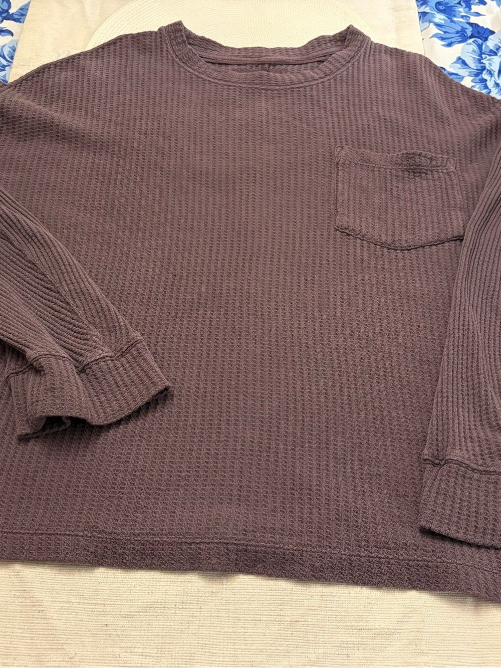 We the Free Long Sleeve Waffle Knit Pocket Sweater - Plum
